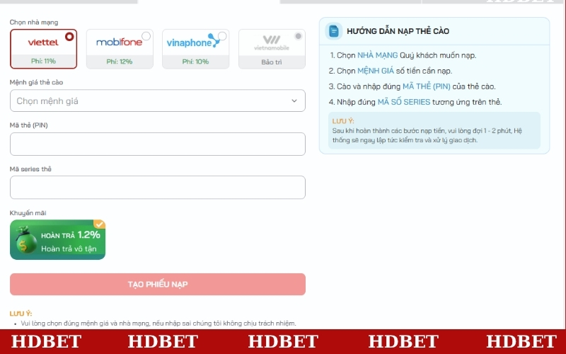 Nạp và rút tiền tại nhà cái qua thẻ cào tiện lợi